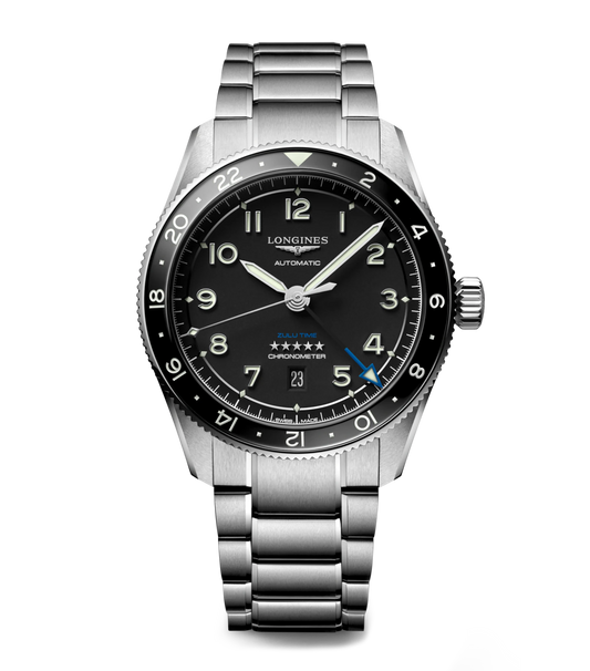Longines Spirit Zulu Time 42mm Watch with Black Dial