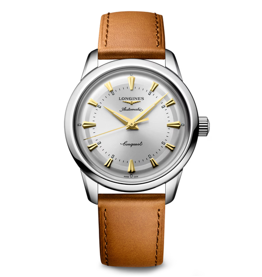 Longines Conquest Heritage 38mm Watch with Brown Leather Strap